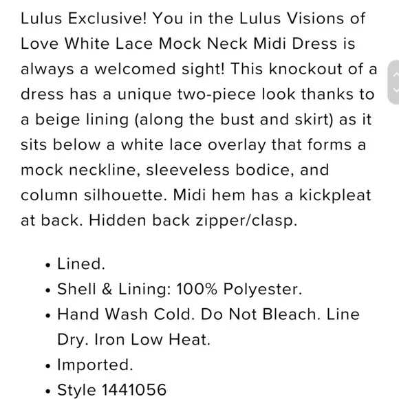 Lulus White Lace Mock Neck Midi Dress White Size L - Picture 8 of 10